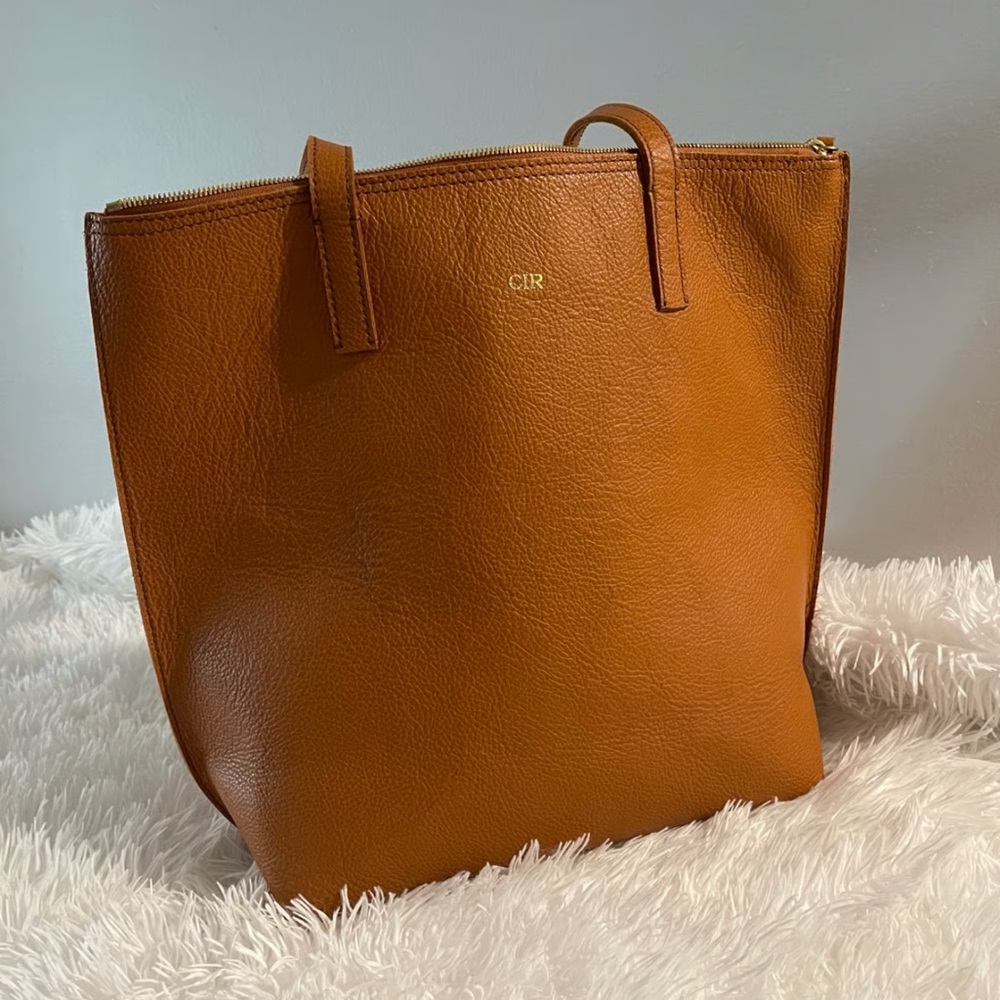 Mark & Graham Daily Leather Monogram Tote Bag Brown Leather
